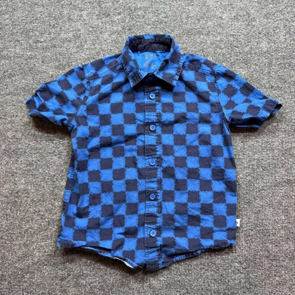 Tommy Bahama Button Up Shirt Boys 5/6 Blue‎ Checkered Short Sleeve Casual Top